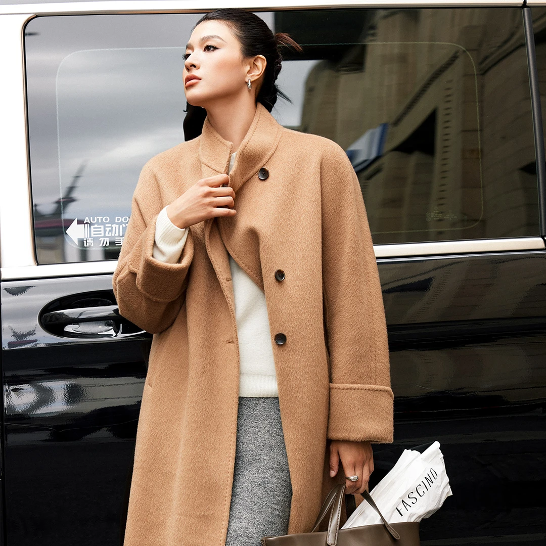 PLUSMALL 曼德琳大衣 软糯气质小立领双面呢大衣外套