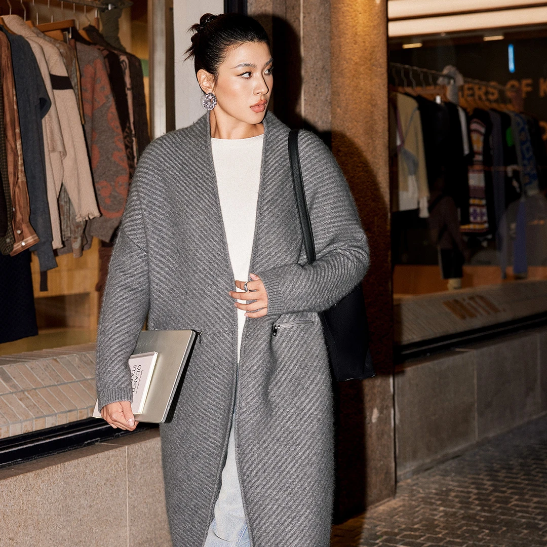 【折扣款】PLUSMALL miu系珍藏 超细浣熊绒软糯长款开衫PPPP2410031