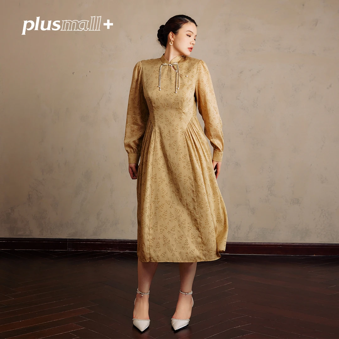 PLUSMALL 庄生晓梦 新中式改良设计感国风提花连衣裙