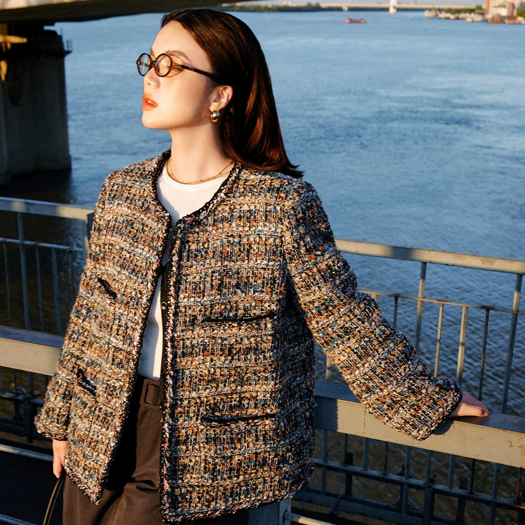 【折扣款】PLUSMALL 香榭无眠诗 混纺彩色编织小香外套PPPP2408099