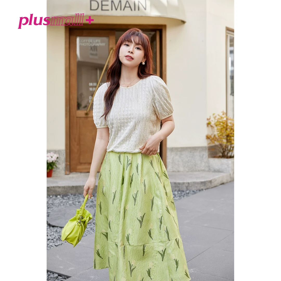 PLUSMALL杨天真大码T恤女春新款显瘦肌理感黑暗荣耀气质精致上衣
