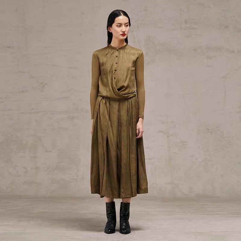 EXCEPTION/例外春秋款宽松褶皱复古风气质连衣裙高级感裙24-D1J25