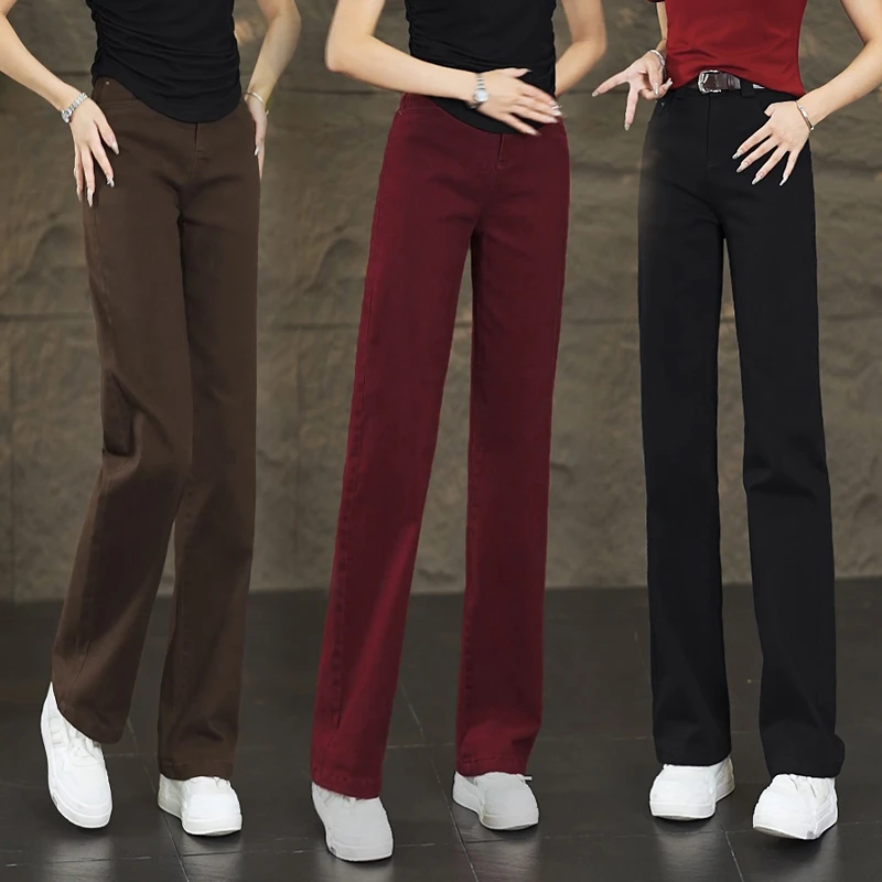 阔腿牛仔裤女2023年新款高腰春秋小个子宽松拖地黑色窄版直筒裤子