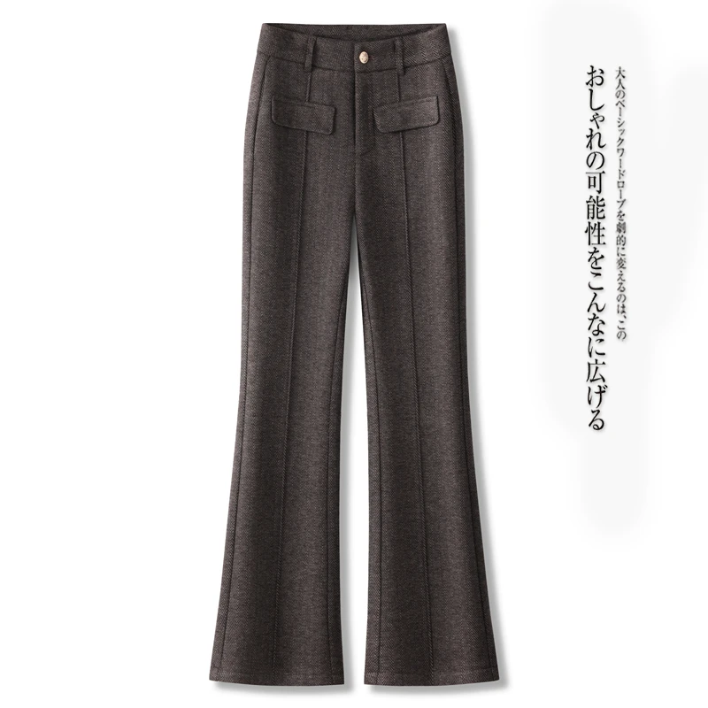 绵羊毛裤子女冬季毛呢喇叭裤加绒加厚2023秋冬新款高腰垂感微喇裤