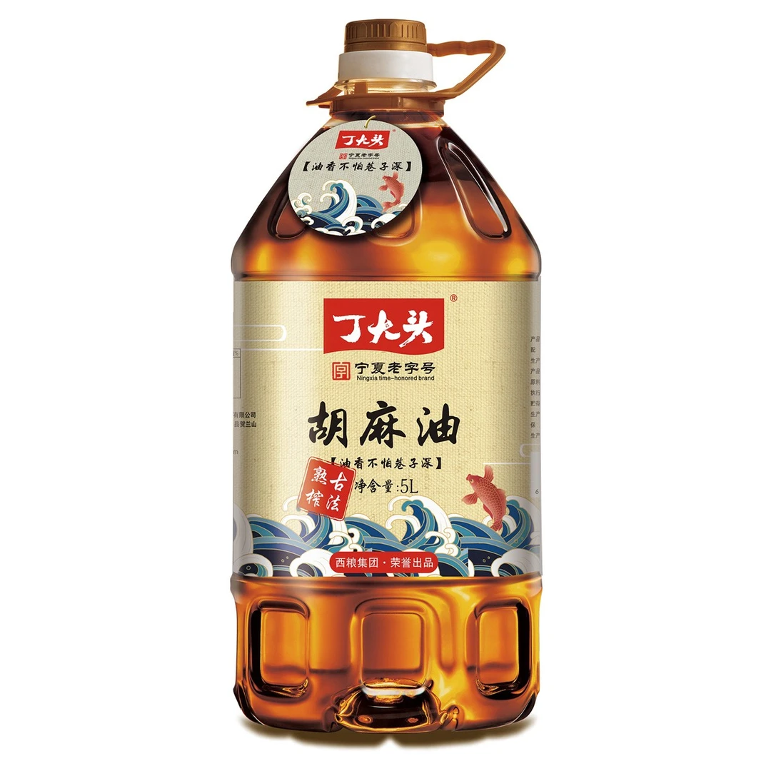 【熟榨纯胡麻油】5升-丁大头纯胡麻油正品；压榨亚麻籽油宁夏小磨油