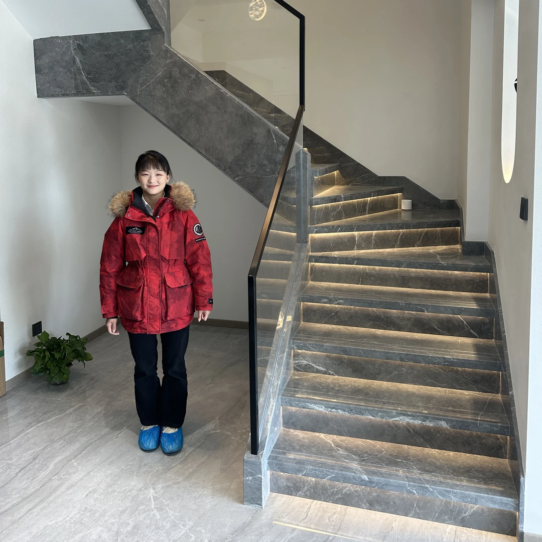 天然大理石爱马仕灰楼梯踏步