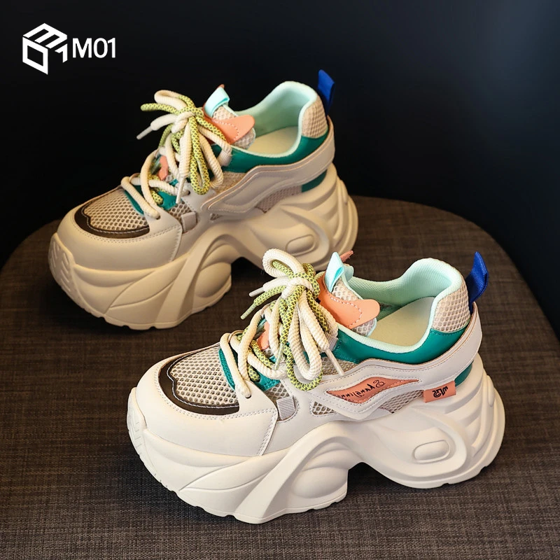 M01老爹鞋女ins潮小个子透气网鞋2025夏季新款百搭内增高小白鞋