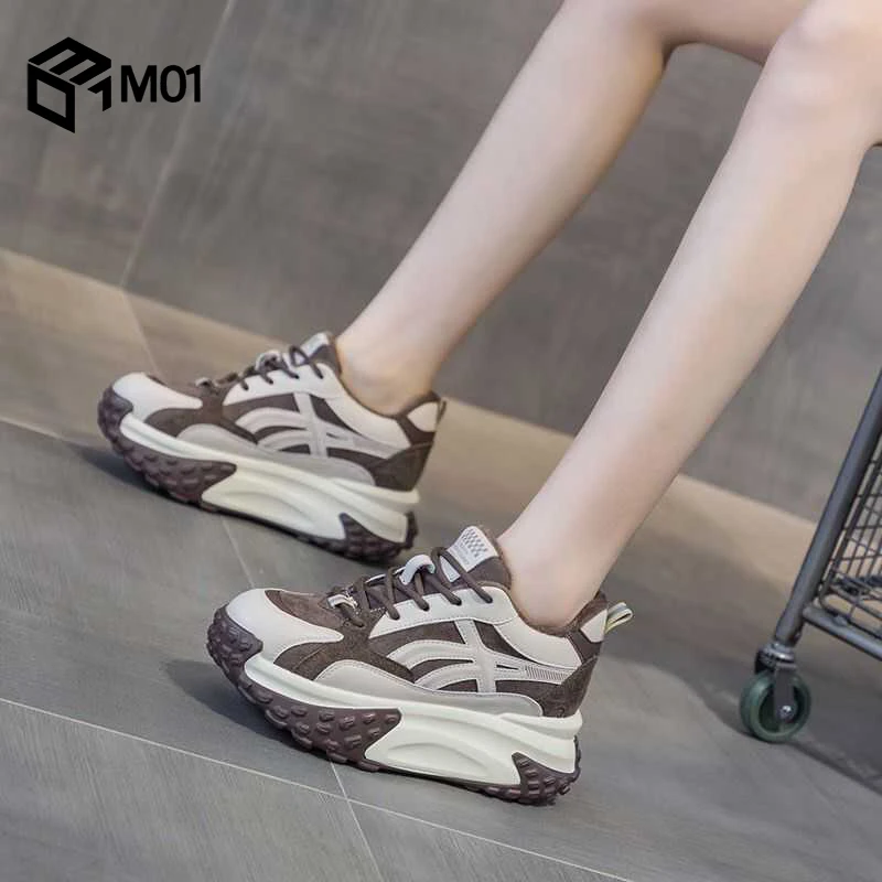 M01内增高老爹鞋女显脚小2025春秋新款真皮厚底小个子运动休闲鞋