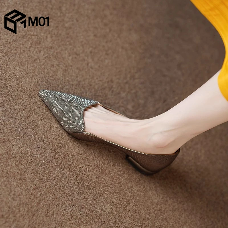 M01手工真皮单鞋女2025年春季新款尖头浅口平底气质百搭瓢鞋女