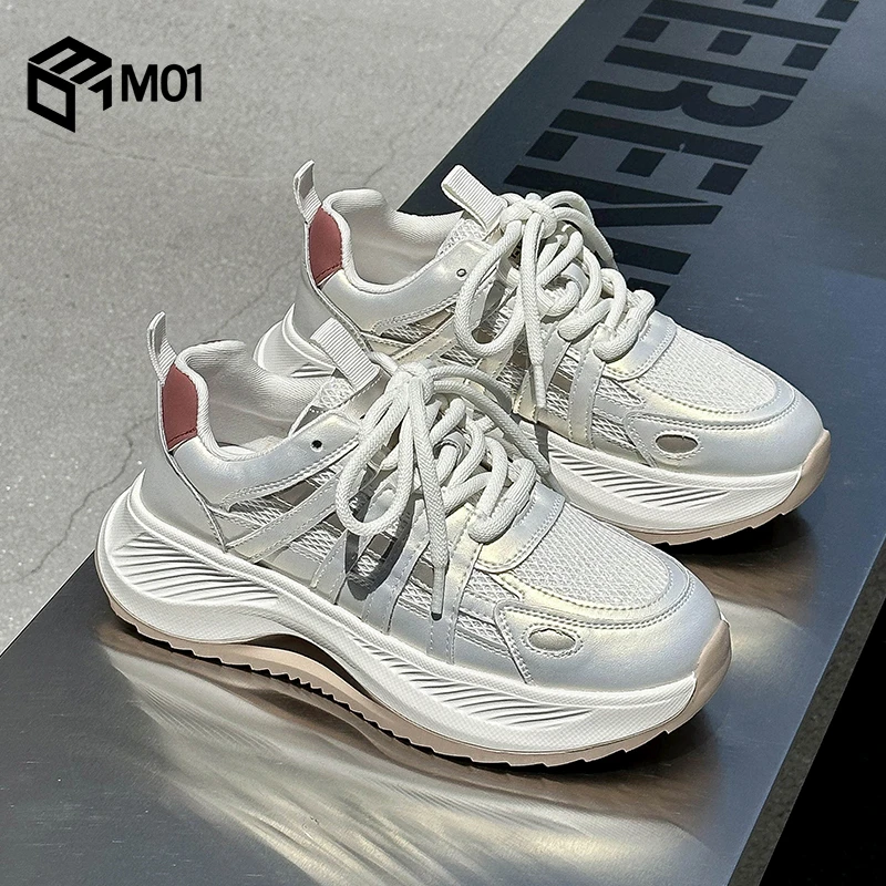 M01夏季镂空透气老爹鞋女厚底软底运动2025新款鞋子女鞋小白鞋