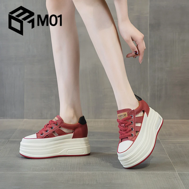 M01包头凉鞋女运动2025夏季新款透气镂空小白鞋内增高厚底洞洞鞋