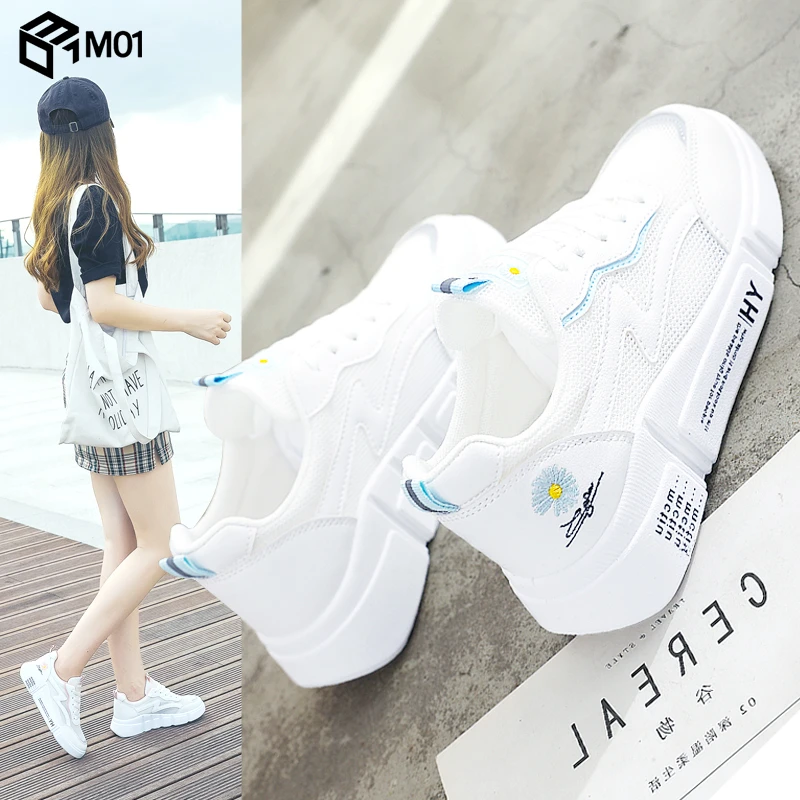 M01小白鞋女款2025夏季新款女鞋百搭网面运动网鞋透气厚底板鞋子