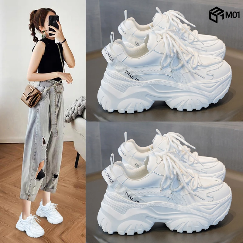 M01老爹鞋女白色2025新款厚底百搭休闲运动小白夏季网面透气女鞋