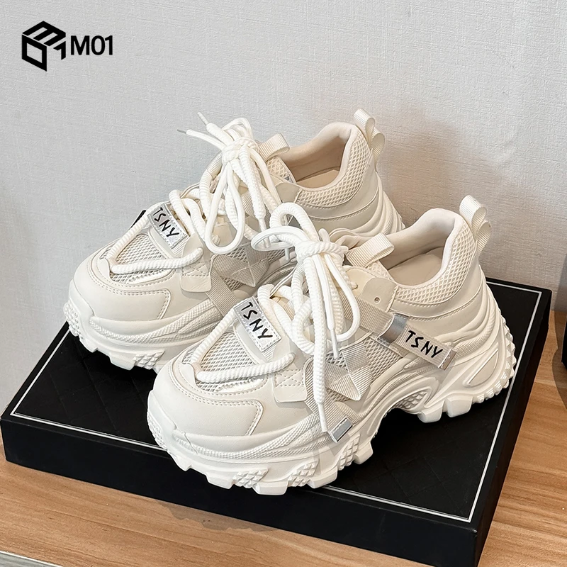 M01厚底老爹鞋女2025夏季新款真皮百搭透气运动鞋轻便休闲小白鞋