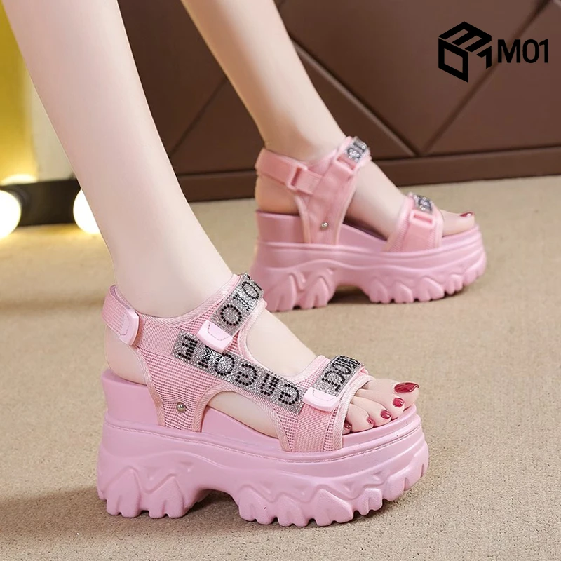 M01爆款厚底老爹凉鞋女夏季松糕鞋超高跟内增高坡跟沙滩罗马鞋子