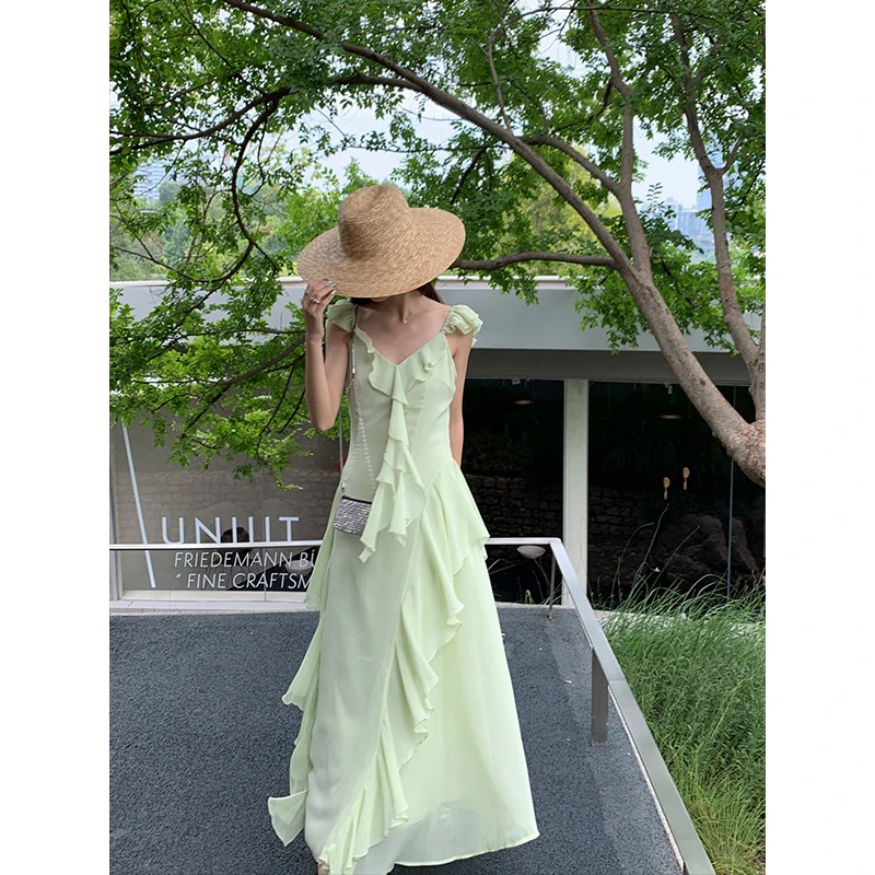 【悠长假期】RARE ME法式荷叶边仙女连衣裙海边度假优雅吊带长裙