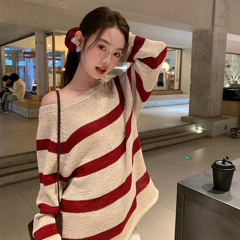 【律动学院】RARE ME 复古针织衫显瘦条纹发圈内搭长袖打底毛衣
