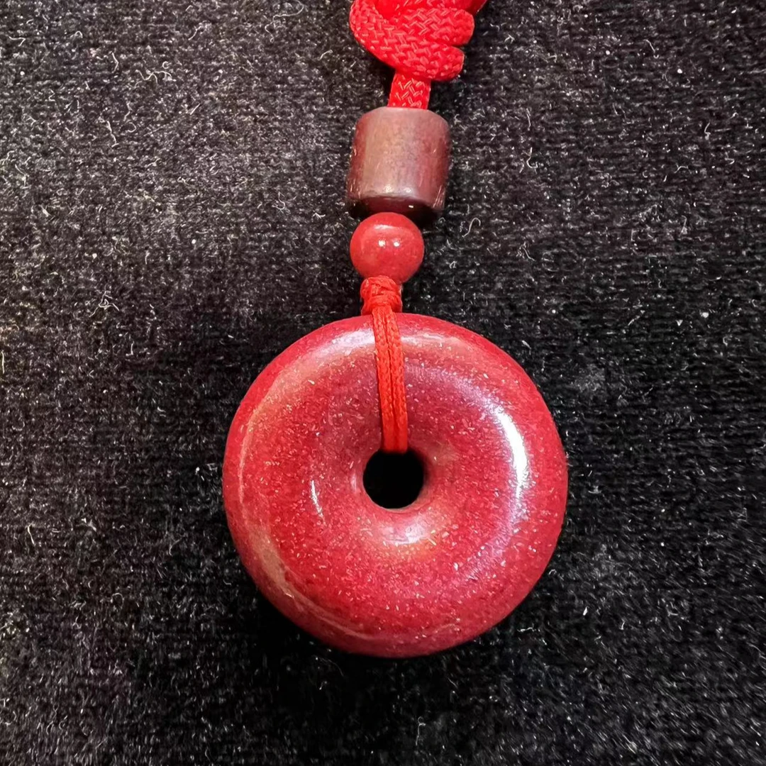 含辰砂工艺品天然晶体粉砂平安扣吊坠