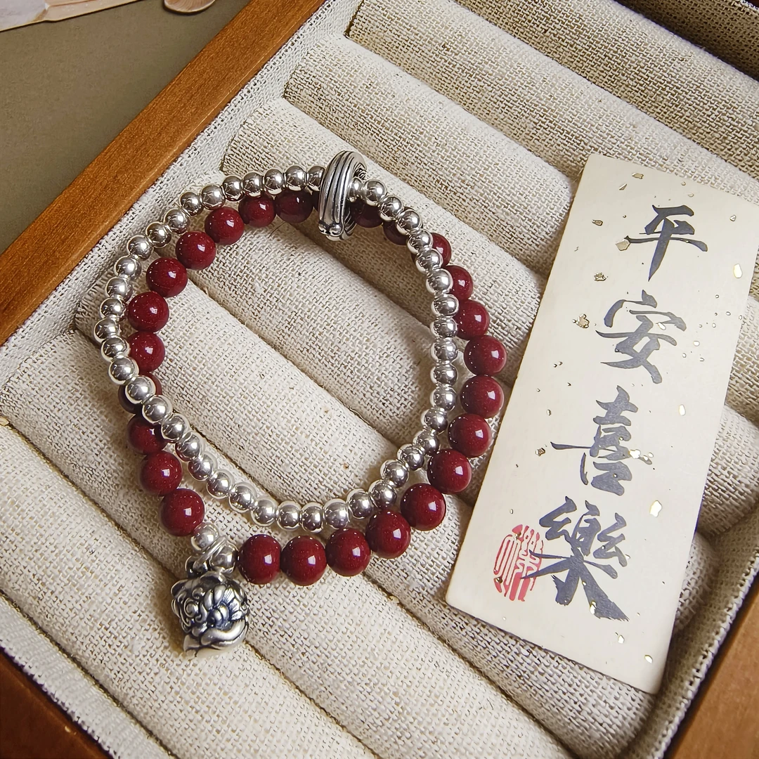 足银手链 气质时尚双圈醒狮足银999百搭国风手链