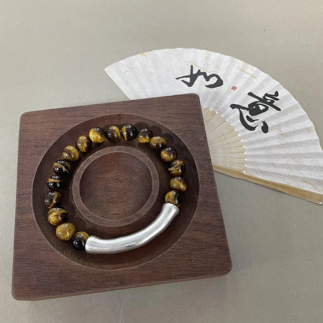 足银手链 【虎雁石弯管】大喜原创 足银小众纯手工银饰银制品手串