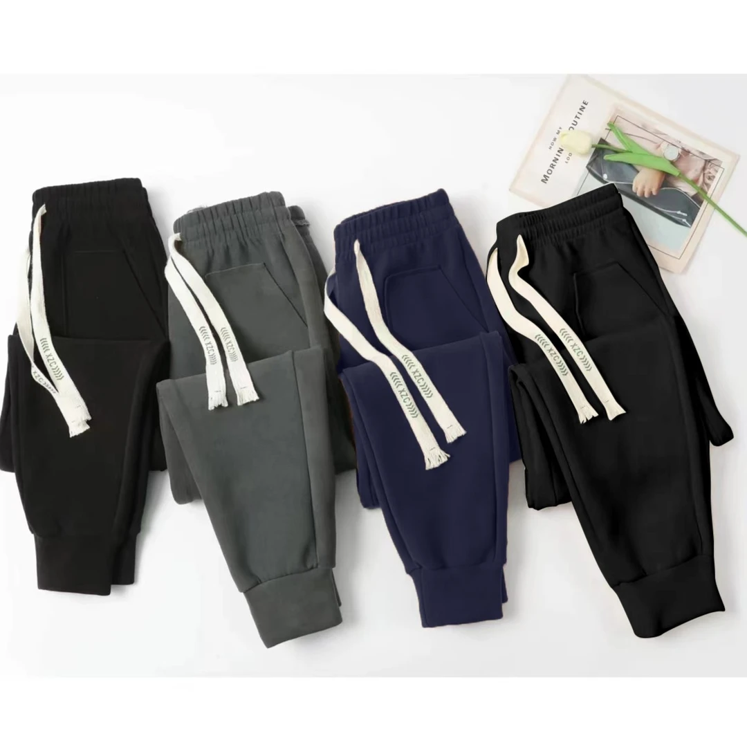 新款秋冬百搭宽松时尚纯色防风裤子加绒加厚裤保暖卫裤潮流穿搭