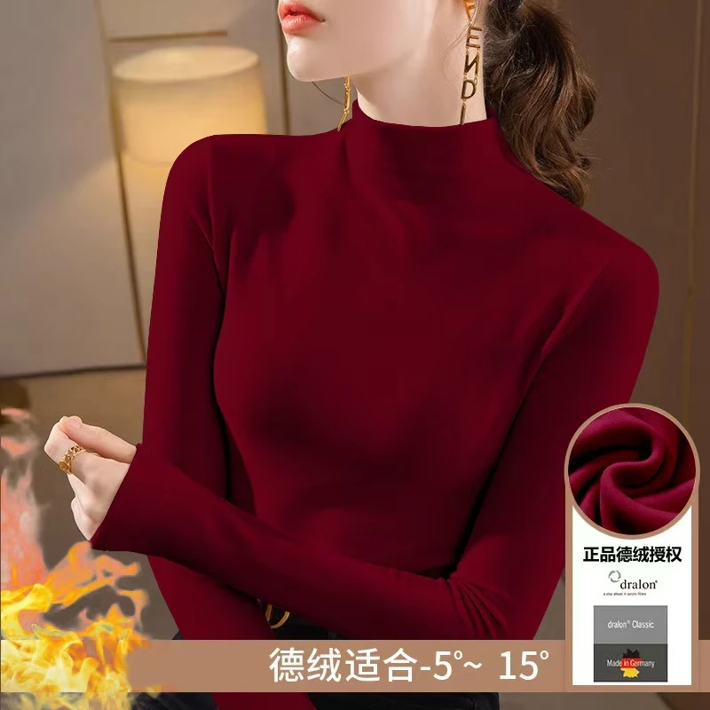 安可拉红德绒打底衫女半高领加绒加厚2025保暖时尚上衣女冬季