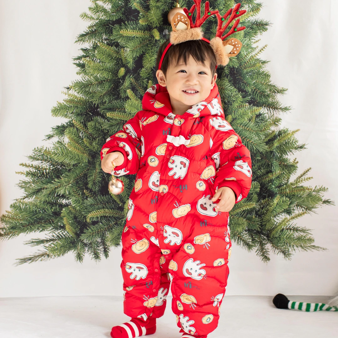 2024新款拜年服婴童羽绒服连体衣外出服宝宝哈衣加厚冬季