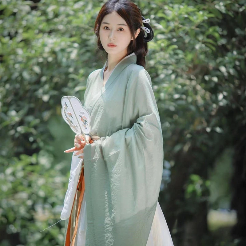 新款原创清冷超仙魏晋风中国风广袖流仙裙飘逸套装交领齐腰日常女