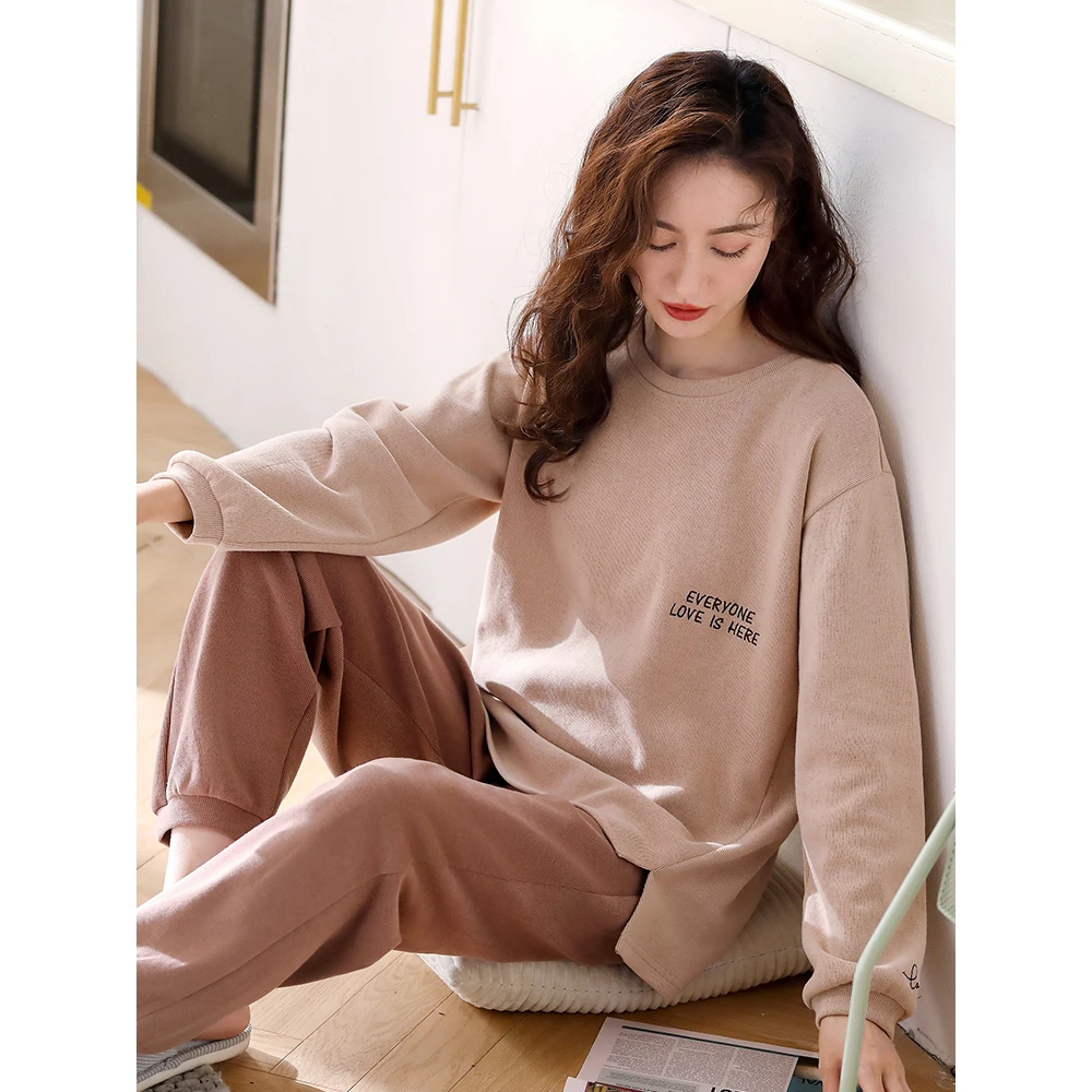 2023年新款睡衣女春秋款纯棉长袖全棉女士简约宽松家居服可外穿