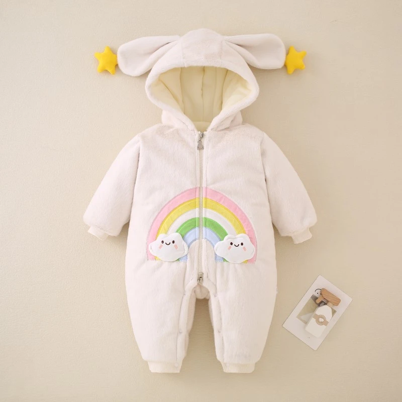 婴儿加棉加厚连体衣新生儿保暖秋冬季棉服连帽连体棉服加棉连体衣
