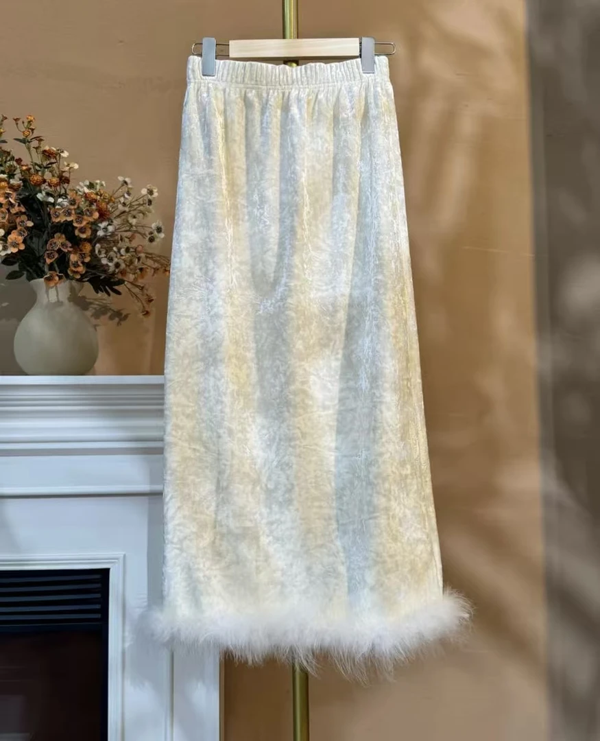 新中式国风女装入秋穿搭丝绒气质半身裙2024C6663—四月