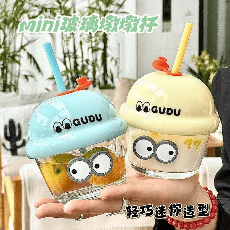可爱墩墩杯卡通玻璃杯吸管饮料咖啡杯水杯百货礼品杯子水杯便携