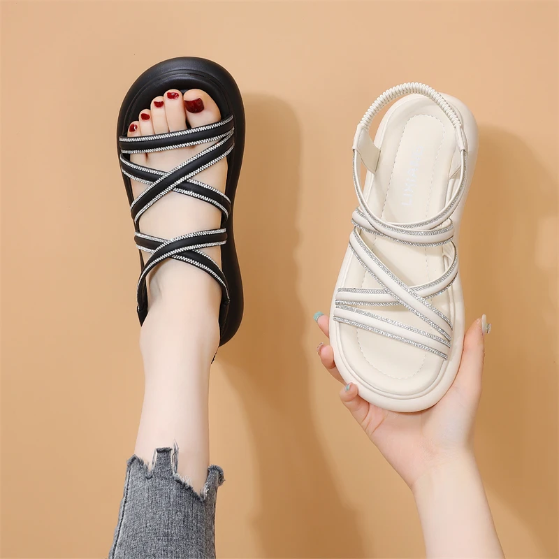 厚底凉鞋女款夏季2024新款百搭平底凉鞋外穿罗马鞋休闲时装沙滩鞋