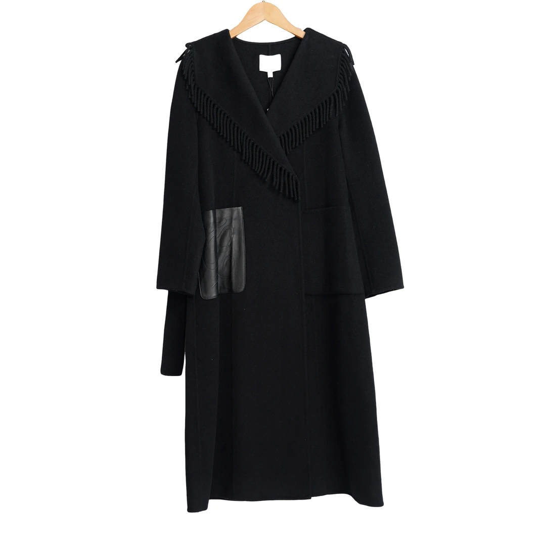 华人某杰精选女装新款洋气百搭女士黑色大衣-5870