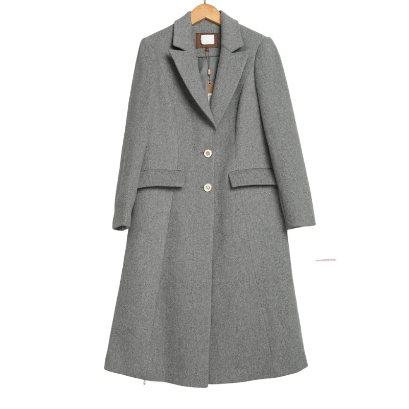 【慕天姿】折扣女装新款洋气通勤百搭女浅灰色大衣-32215