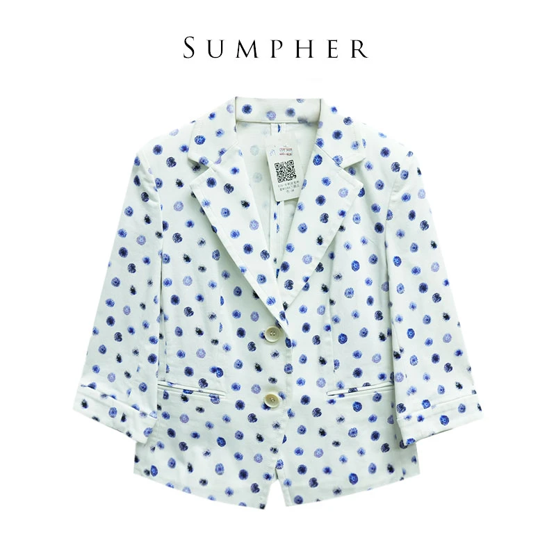 【卡利亚某里】折扣女装高端洋气气质百搭印花兰圆点女装外套-W0184