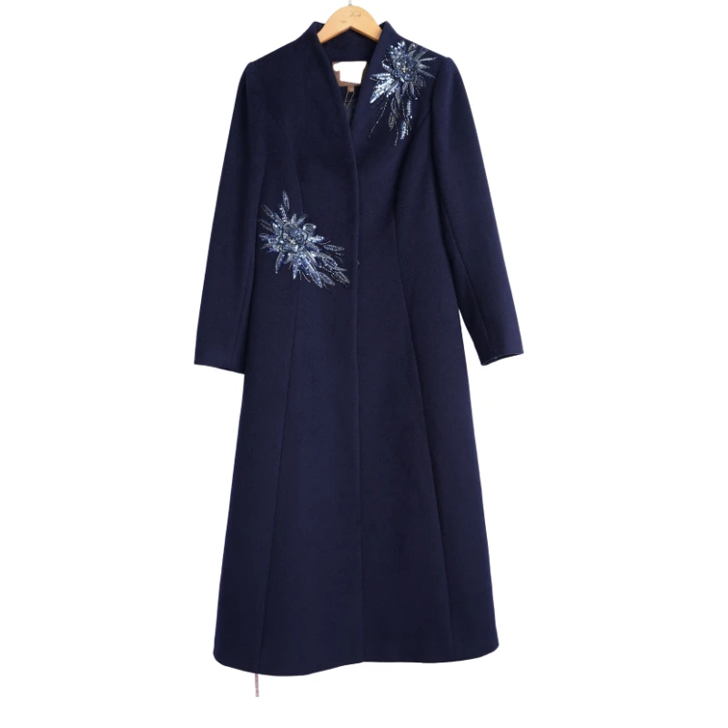 【慕天姿】折扣女装新款洋气通勤百搭女藏蓝色大衣-33202