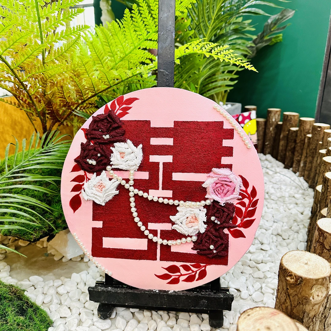 订婚双喜❤️石英砂浮雕画