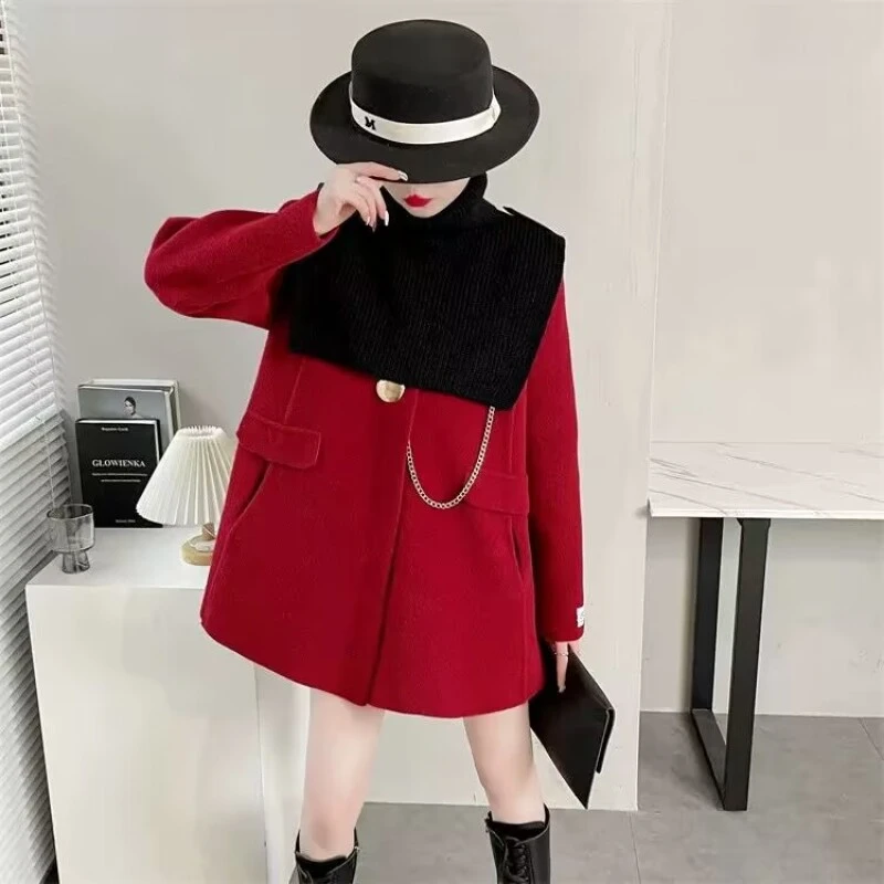 设计感可拆卸披肩斗篷双面呢大衣女2024新款英伦风时尚两件套TY66