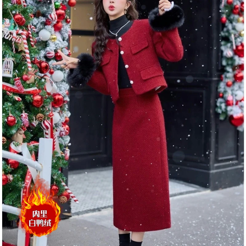 名媛千金风气质小香风羽绒服狐狸毛可拆卸女装QZ602