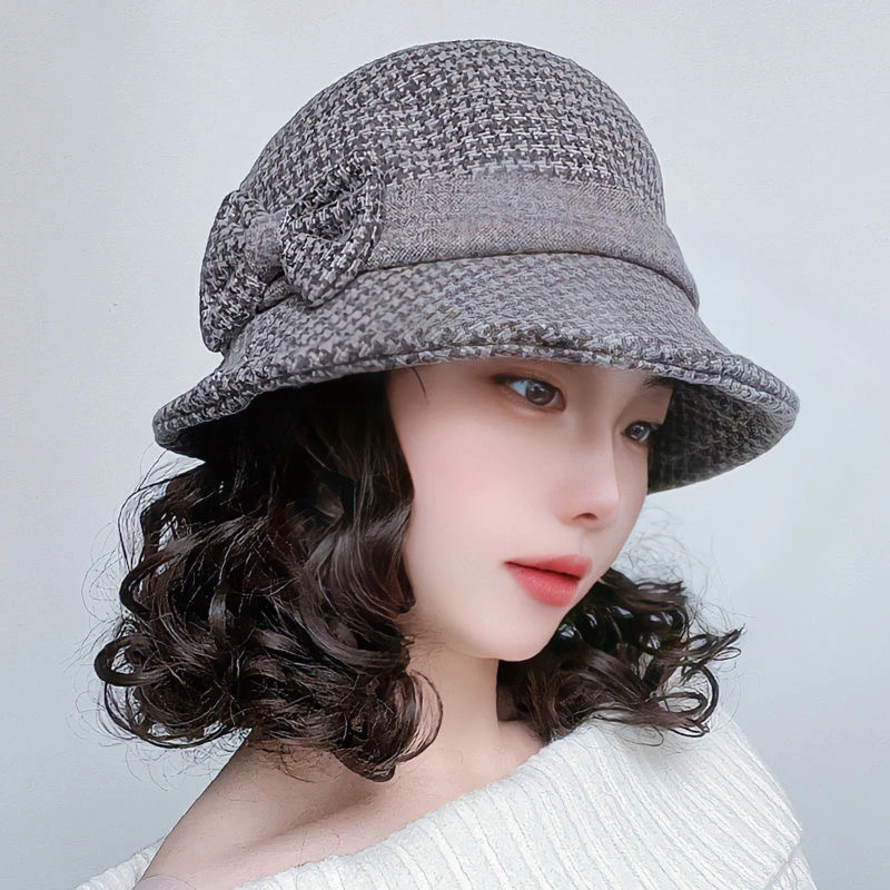 帽子假发一体时尚优雅小礼帽秋冬季仿全真发梨花卷女短卷发渔夫帽