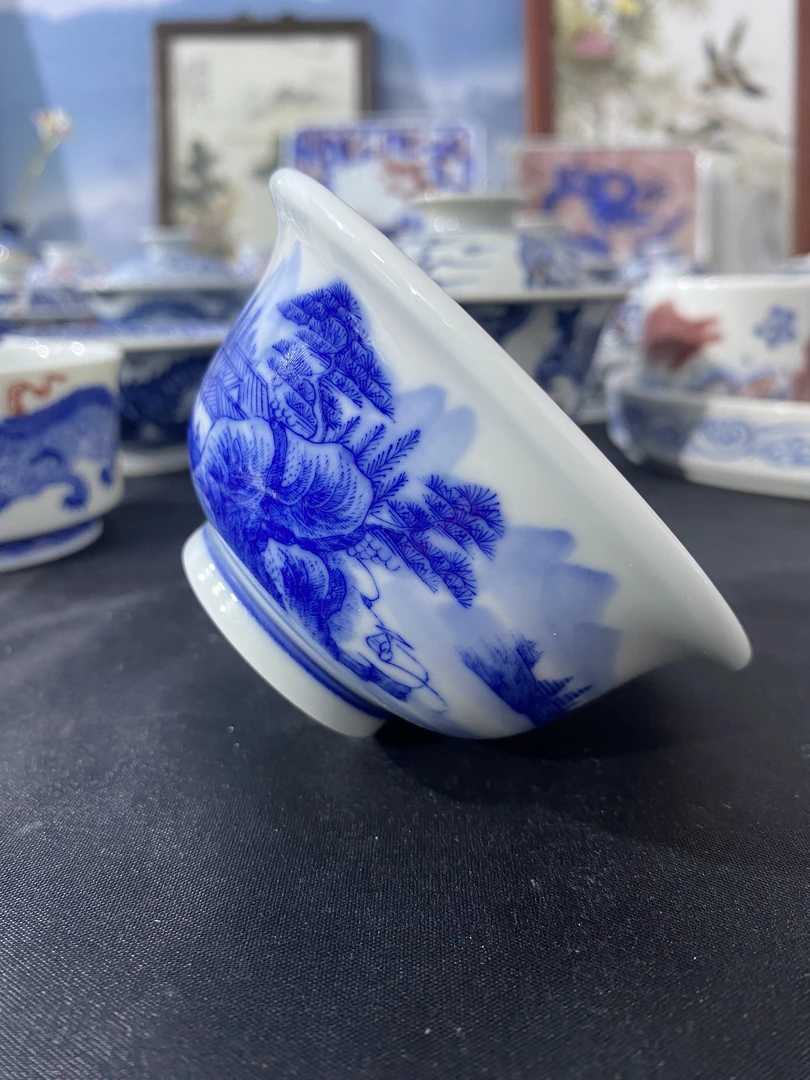 景德镇青花瓷纯手工山水主人杯压手杯