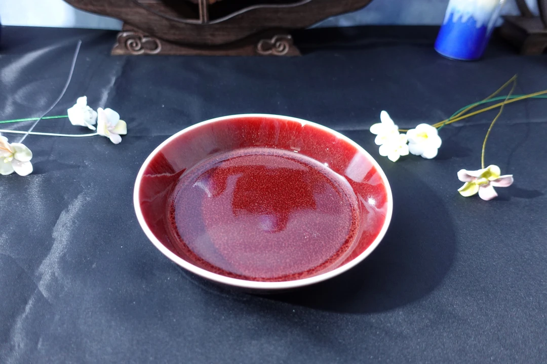 景德镇高温颜色釉原矿郎红壶承果盘功夫茶摆件