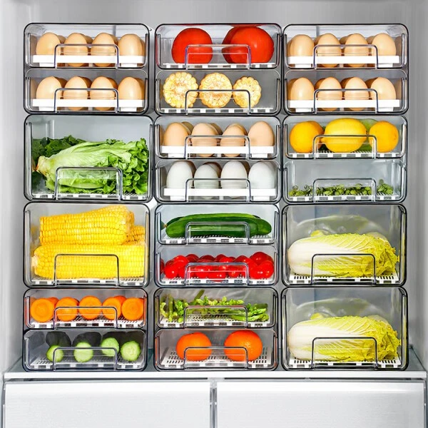 家之物语厨房冰箱收纳盒抽屉式食品保鲜盒鸡蛋盒大容量透明储物盒