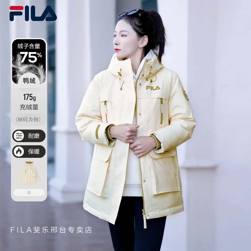 Fila/斐乐女款冬季新款【舒适保暖中长款连帽羽绒服】F11W 349904