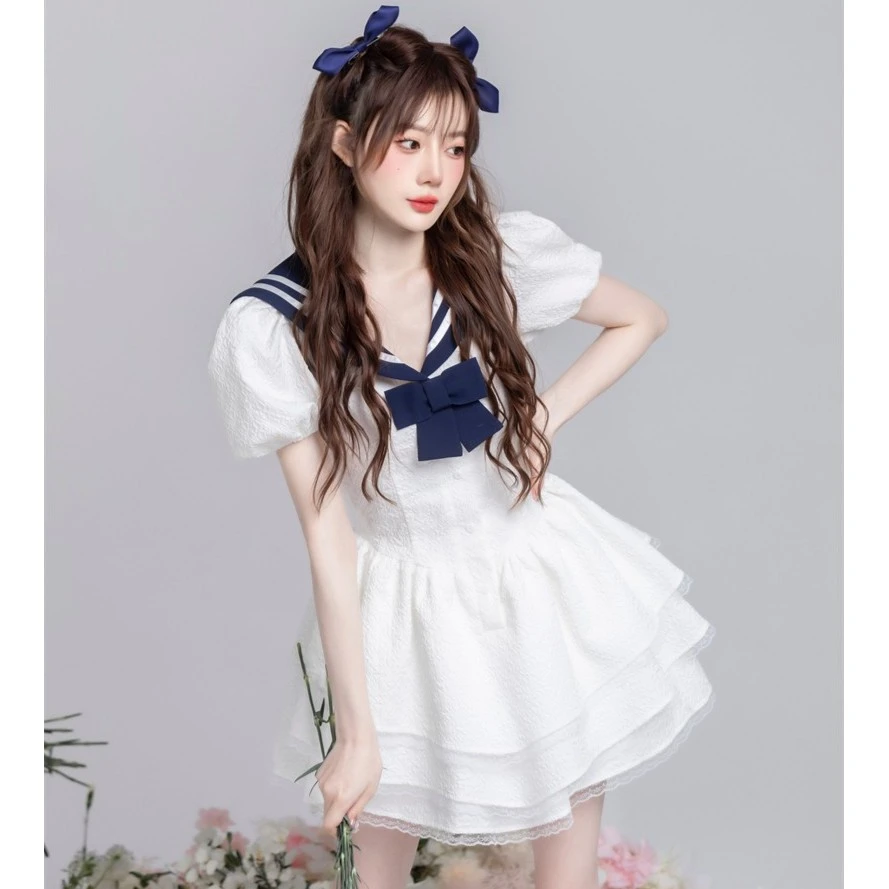 【粉丝专属】SISI酱原创《元气海军风蓬蓬裙》三层花边纯欲甜美蓬蓬裙