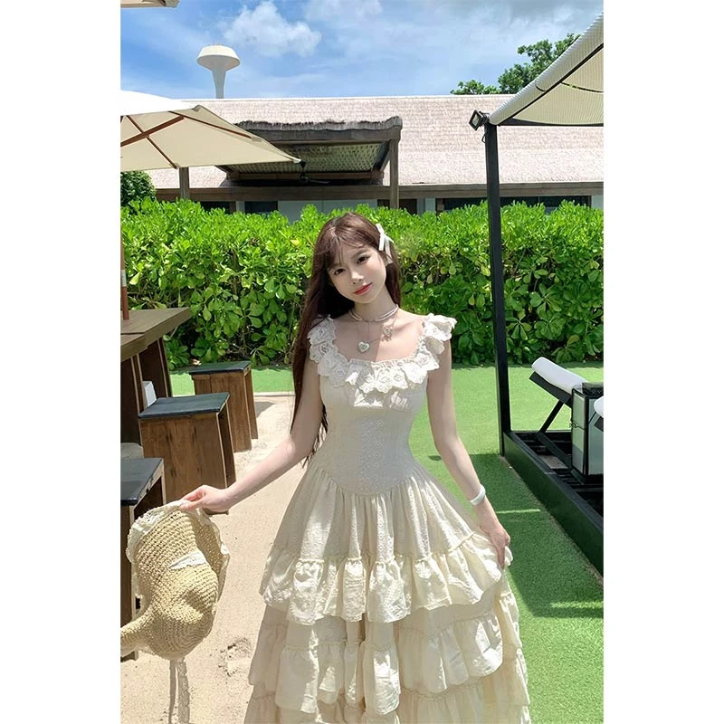 SISI JIANG“ 花园轻舞度假长裙”法式重工多裙摆海边度假长裙