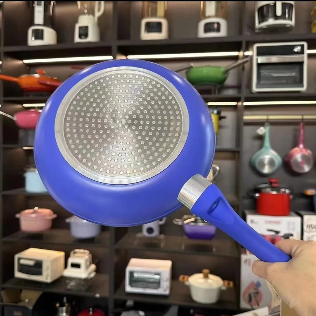 【外贸高货】蓝色24cm平底不粘煎锅无盖子加厚复底不粘锅电磁炉通用