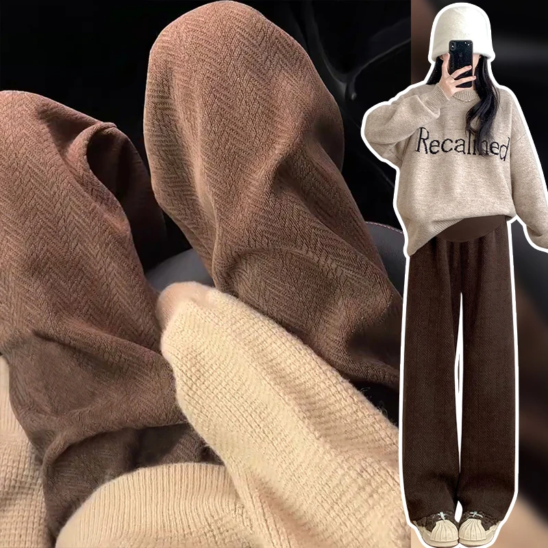 孕妇裤子秋冬新款外穿阔腿裤加绒加厚休闲运动打底裤春秋大码冬装