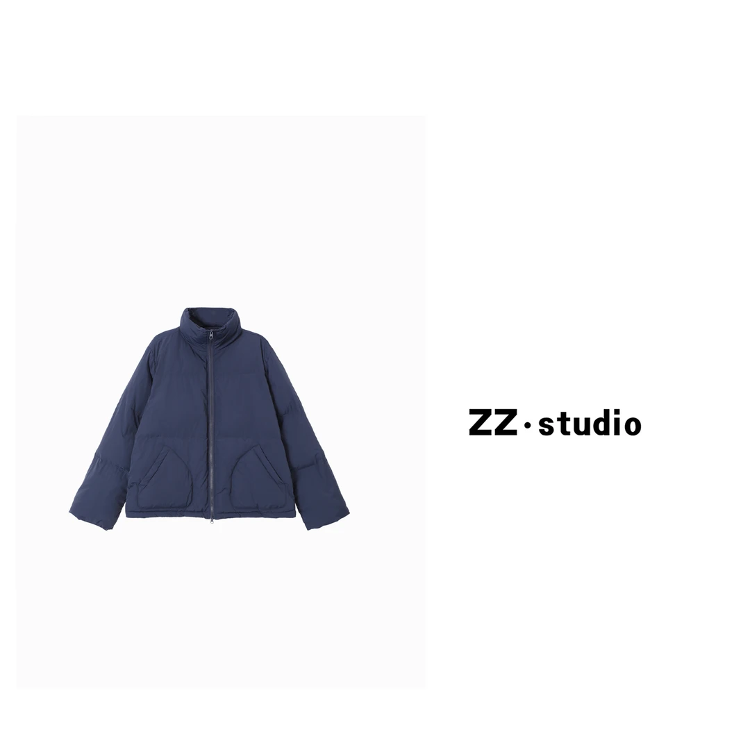 一口苏达 藏青外套 2024冬季新款遮肉显瘦百搭宽松藏蓝色立领外套